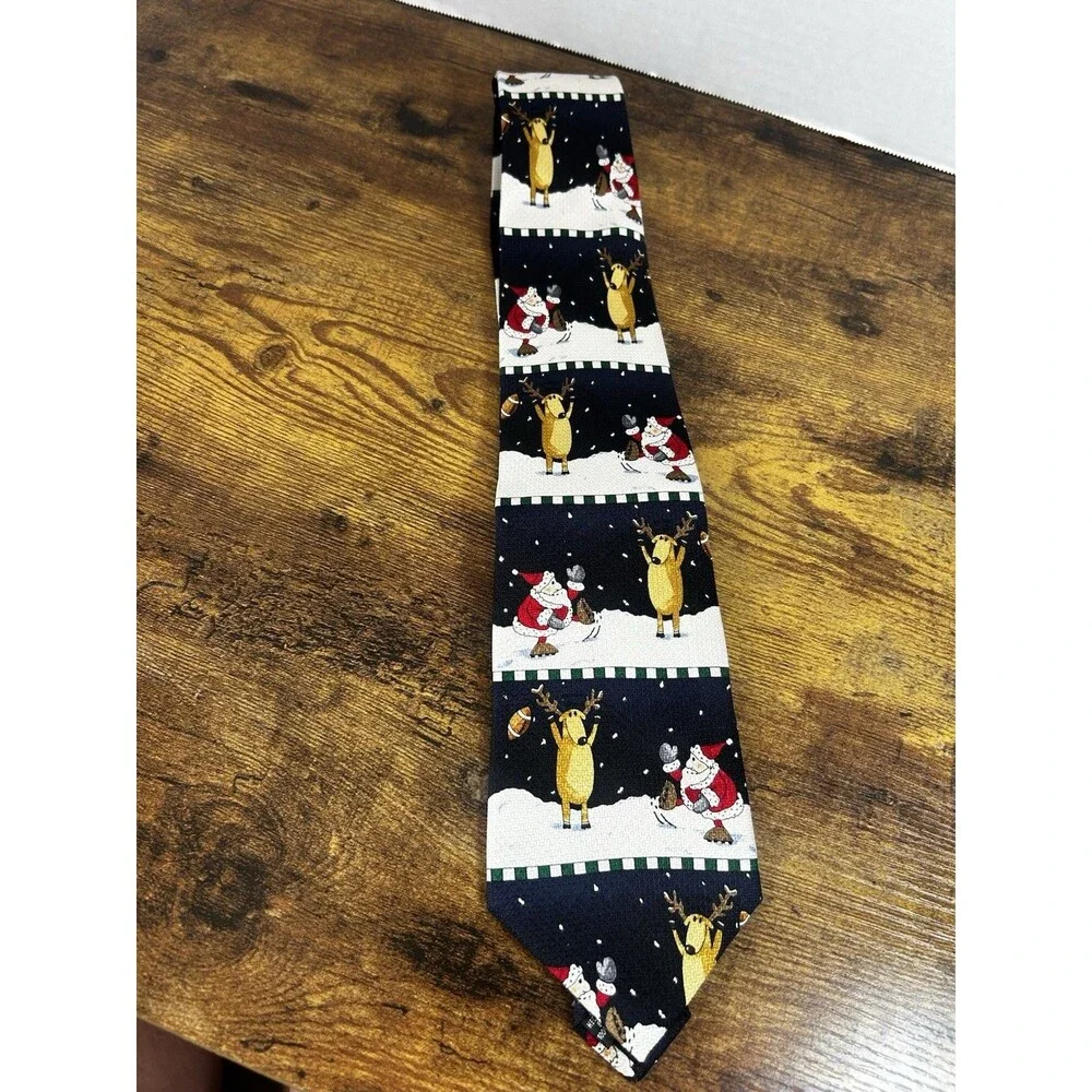 American Greetings Golden Wreath Christmas Santa Reindeer Novelty Tie 2002 NWT